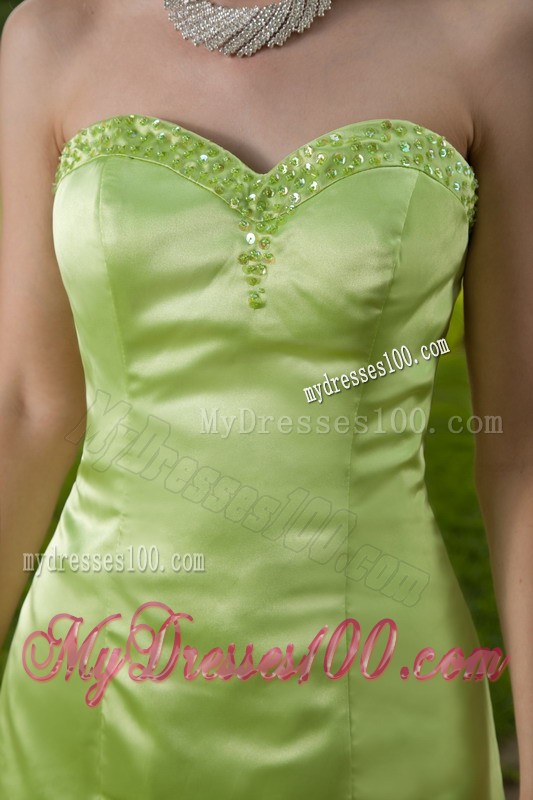 Light Green Beaded Mermaid High-low Prom Dress with Ruffles