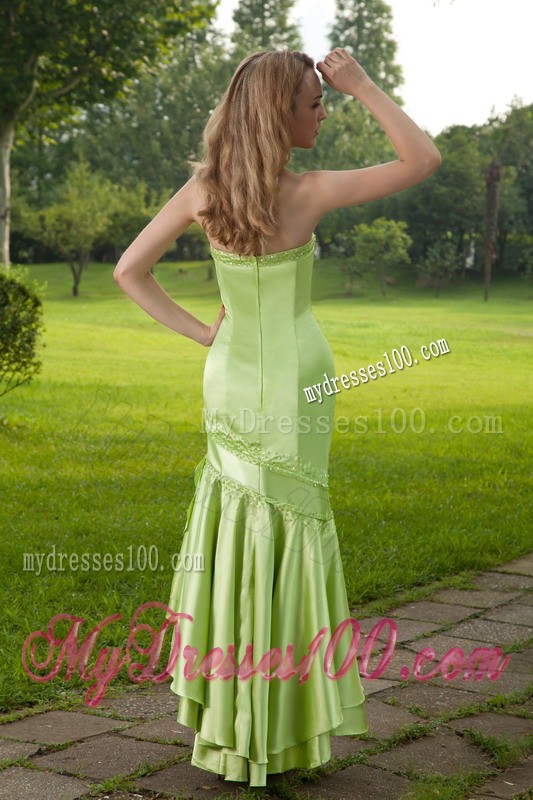 Light Green Beaded Mermaid High-low Prom Dress with Ruffles