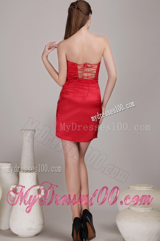 Ruching and Beading Decorated Sheath Lace-up back Prom Dress in Red