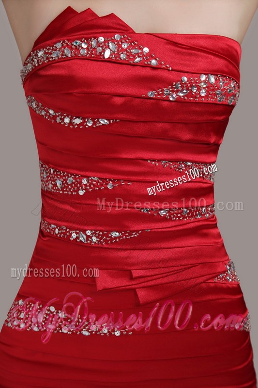 Ruching and Beading Decorated Sheath Lace-up back Prom Dress in Red