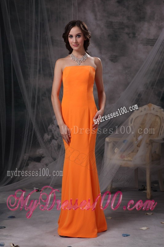 Mermaid Strapless Full Length Prom Dress in Orange On Sale