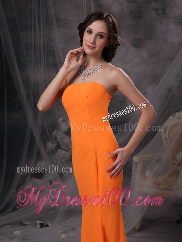 Mermaid Strapless Full Length Prom Dress in Orange On Sale