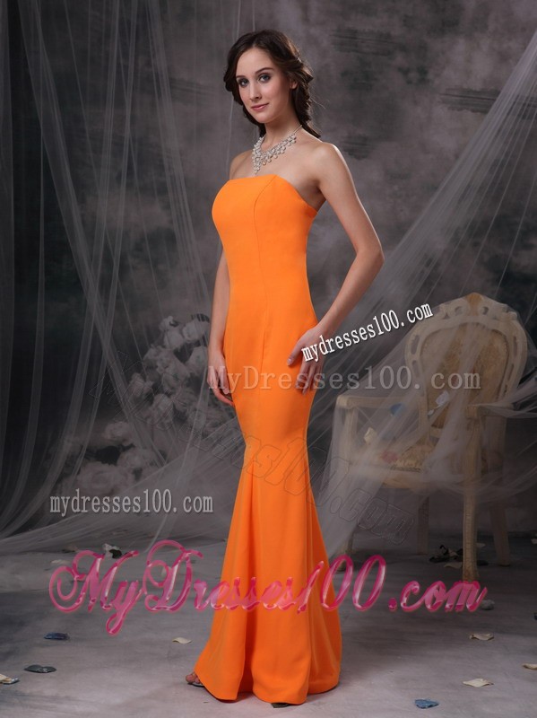 Mermaid Strapless Full Length Prom Dress in Orange On Sale