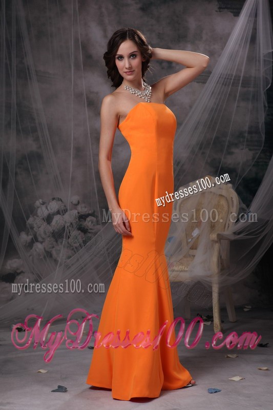 Mermaid Strapless Full Length Prom Dress in Orange On Sale