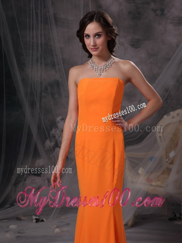Mermaid Strapless Full Length Prom Dress in Orange On Sale
