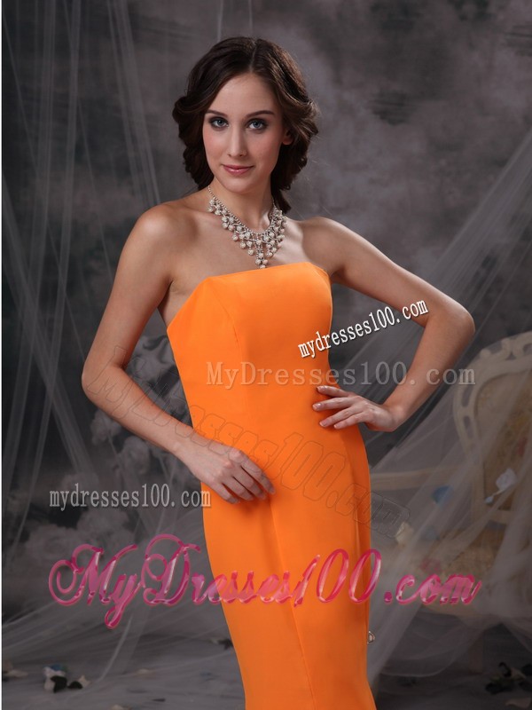 Mermaid Strapless Full Length Prom Dress in Orange On Sale