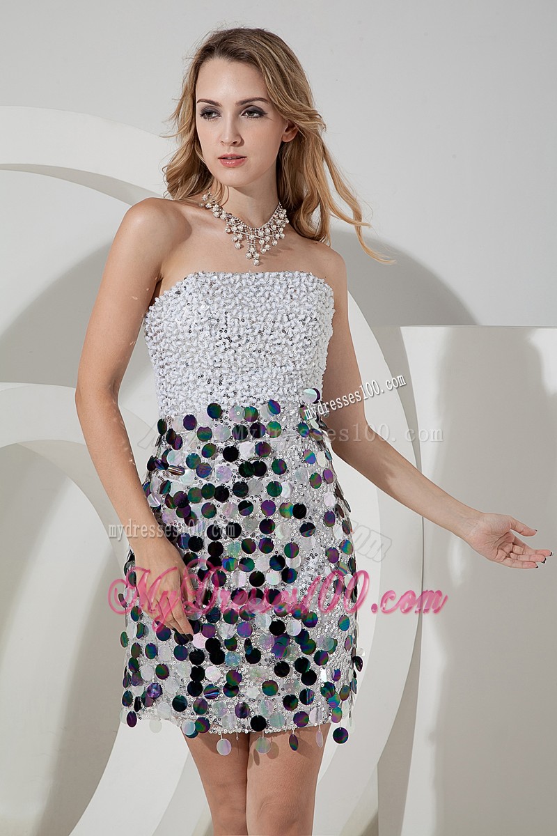 Short Mini-length Prom Dress with Sequins and White Beadings