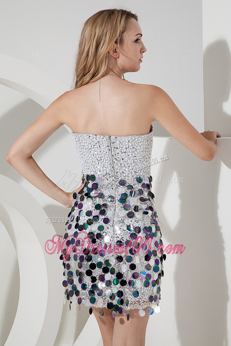 Short Mini-length Prom Dress with Sequins and White Beadings