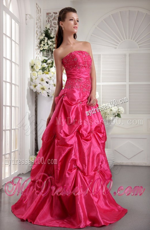 Dressed to the Teeth Pick-ups Beaded Floor-length Fuchsia Prom Dresses