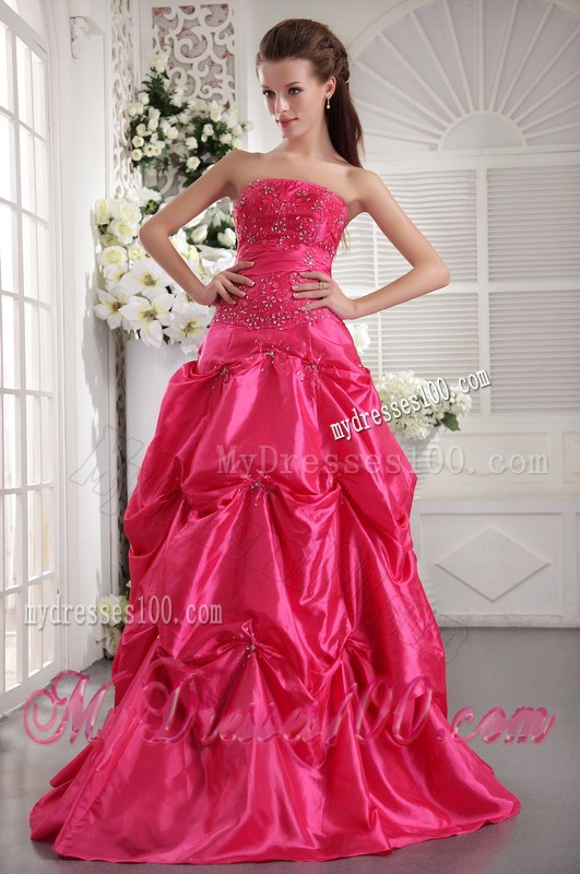 Dressed to the Teeth Pick-ups Beaded Floor-length Fuchsia Prom Dresses