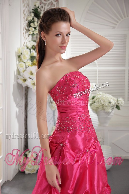 Dressed to the Teeth Pick-ups Beaded Floor-length Fuchsia Prom Dresses