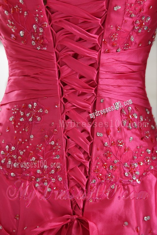 Dressed to the Teeth Pick-ups Beaded Floor-length Fuchsia Prom Dresses