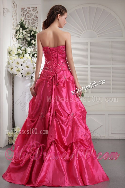 Dressed to the Teeth Pick-ups Beaded Floor-length Fuchsia Prom Dresses