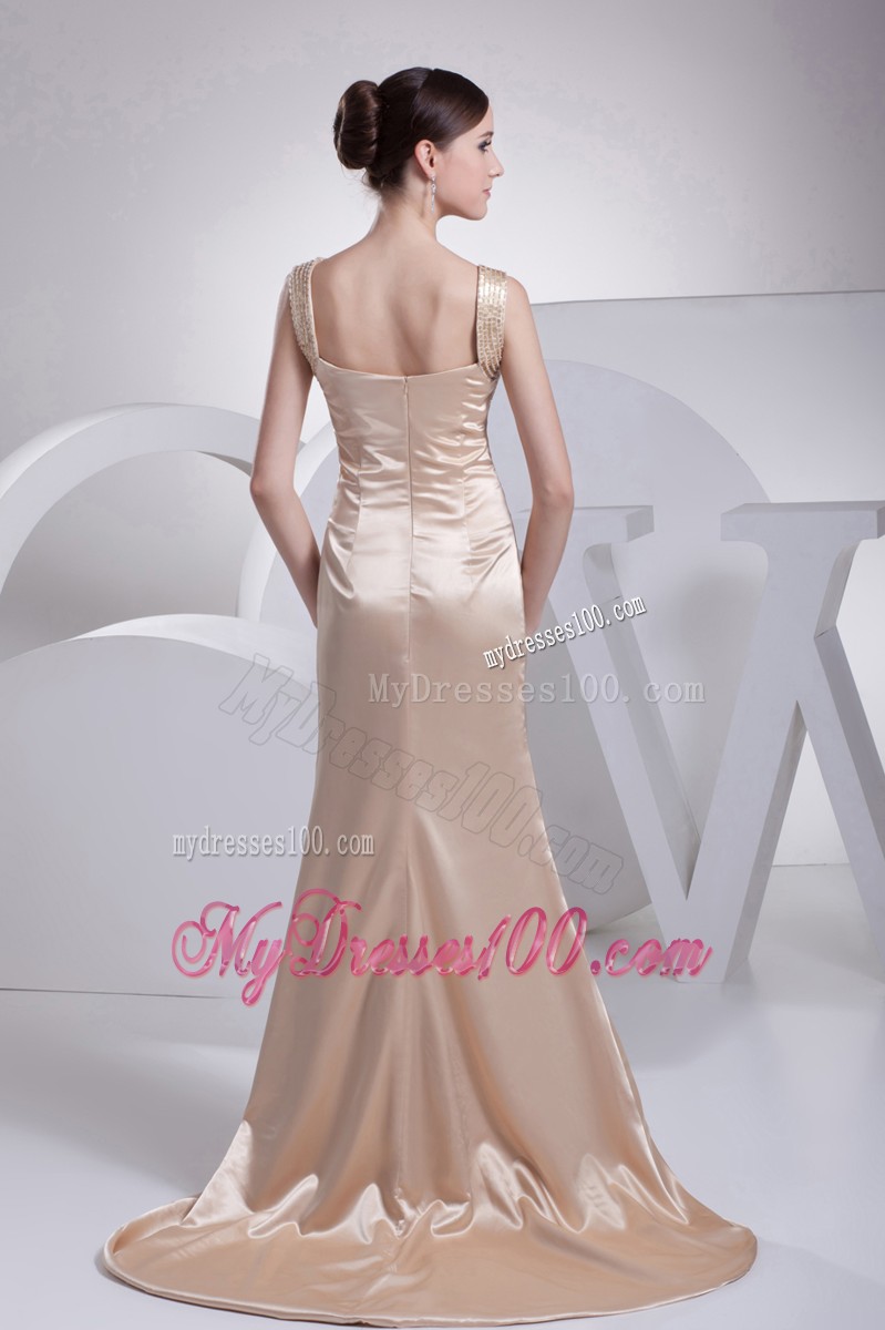 Recommended Champagne Straps Ruche Prom Dress for Women
