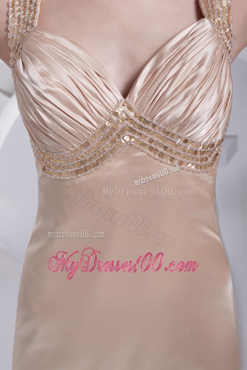 Recommended Champagne Straps Ruche Prom Dress for Women
