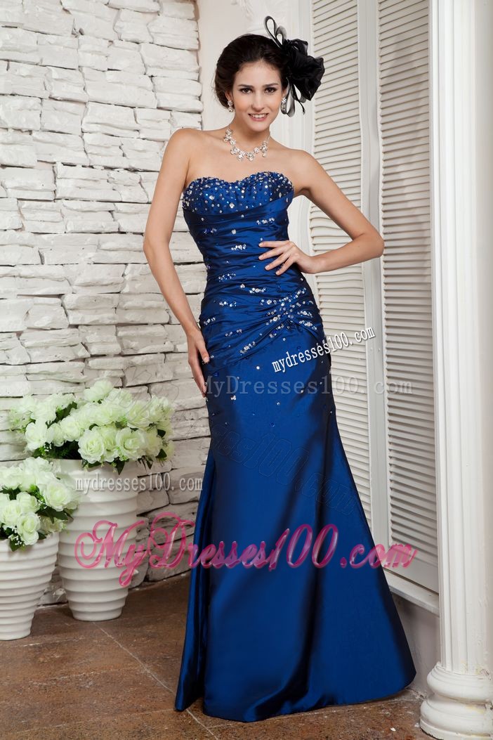 Floor-length Royal Blue Prom Dress with Beading
