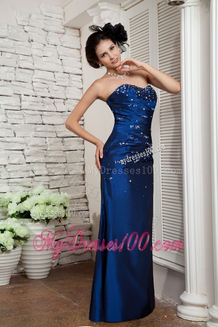 Floor-length Royal Blue Prom Dress with Beading