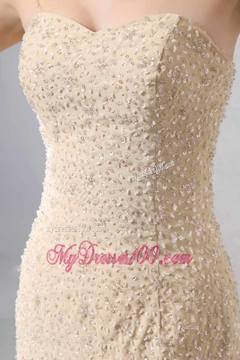 Elegant Strapless Court Train Gold Mermaid Dresses for Prom Princess