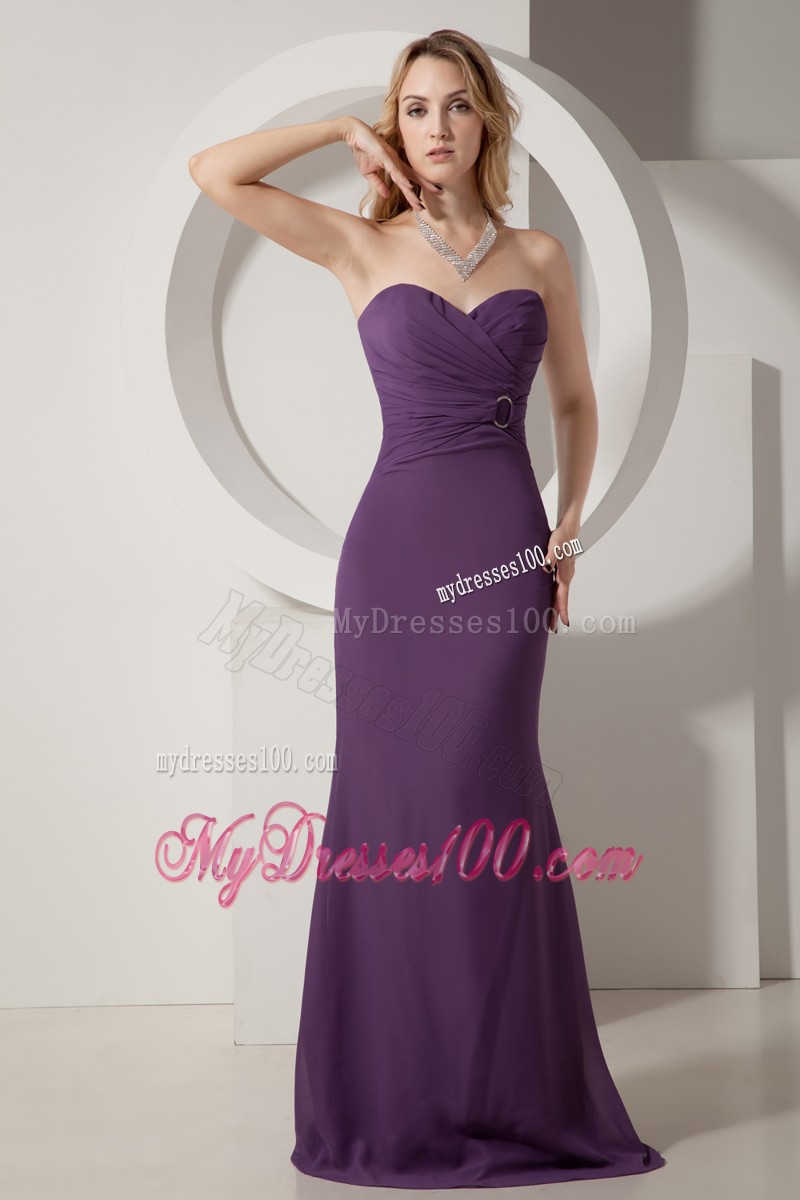 Dark Purple Column Brush Train Zipper Back Prom Dresses