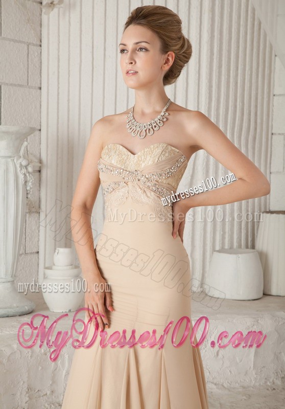 Champagne Brush Train Chiffon Zipper Up Mermaid Prom Dresses