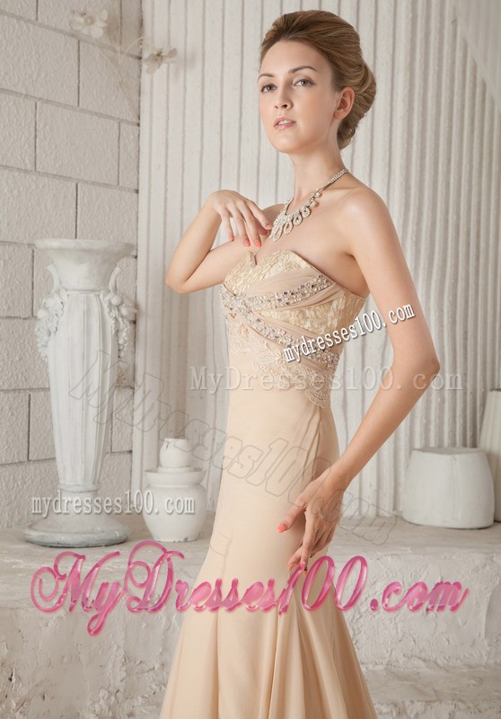 Champagne Brush Train Chiffon Zipper Up Mermaid Prom Dresses