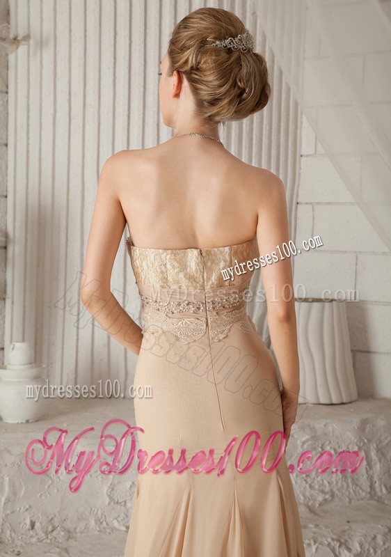 Champagne Brush Train Chiffon Zipper Up Mermaid Prom Dresses