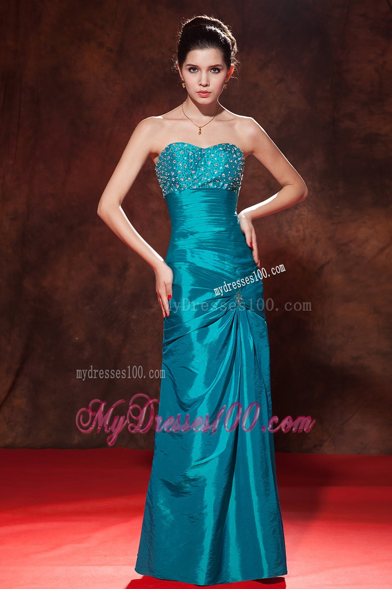 Pick-ups Beaded Teal Prom Party Dresses Floor Length Strapless