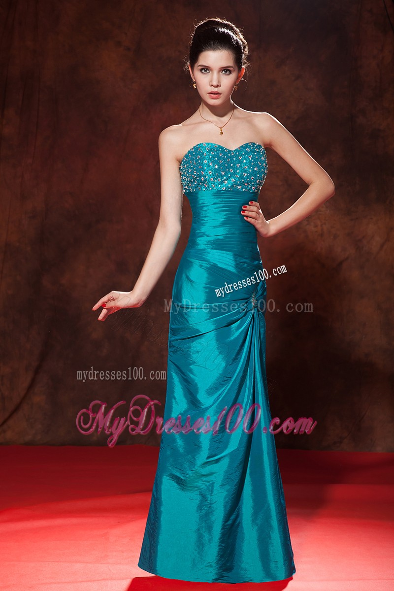 Pick-ups Beaded Teal Prom Party Dresses Floor Length Strapless