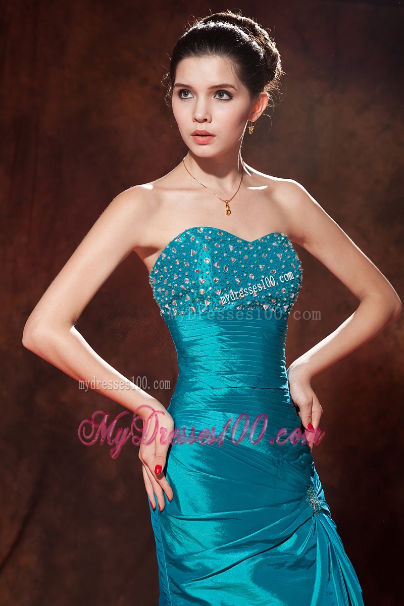 Pick-ups Beaded Teal Prom Party Dresses Floor Length Strapless