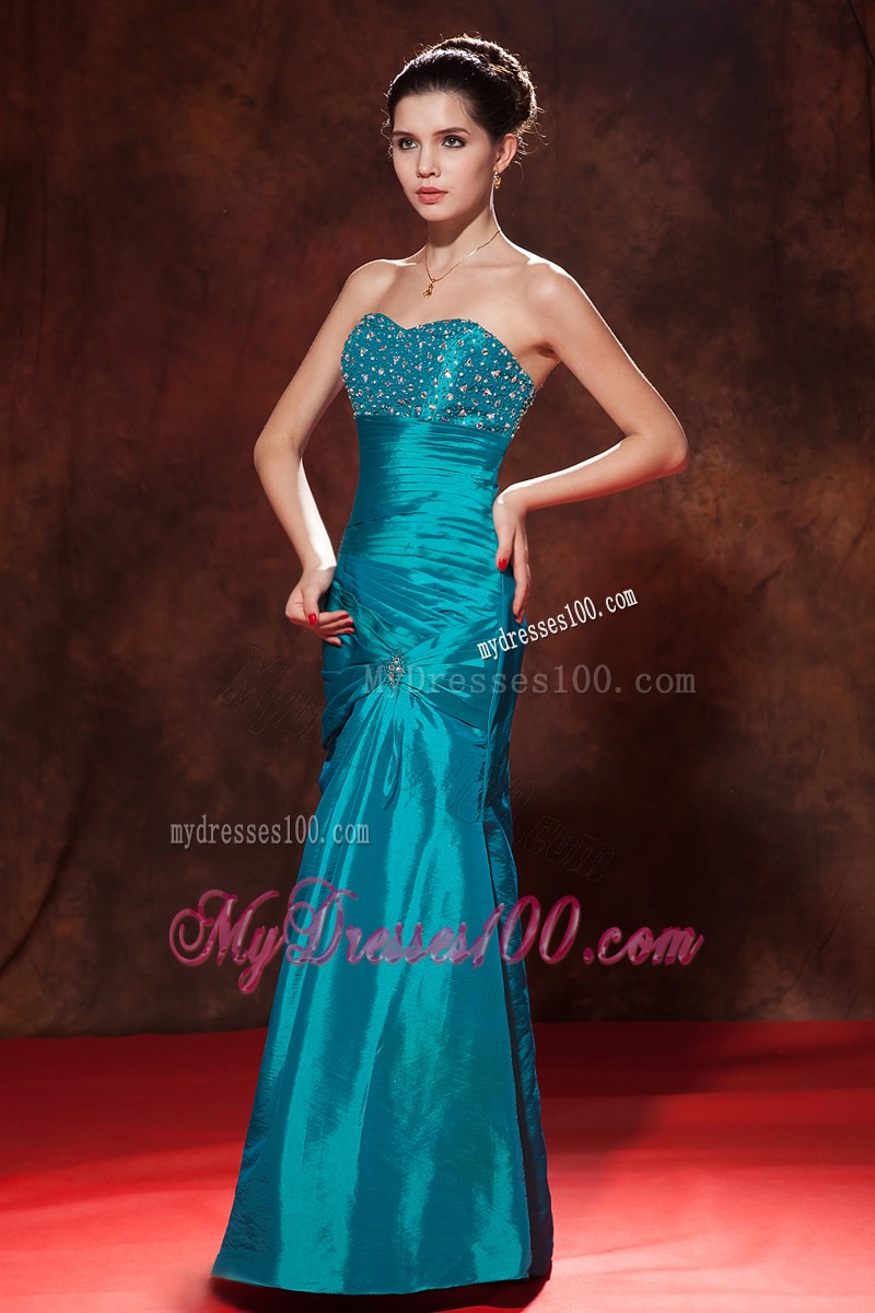 Pick-ups Beaded Teal Prom Party Dresses Floor Length Strapless