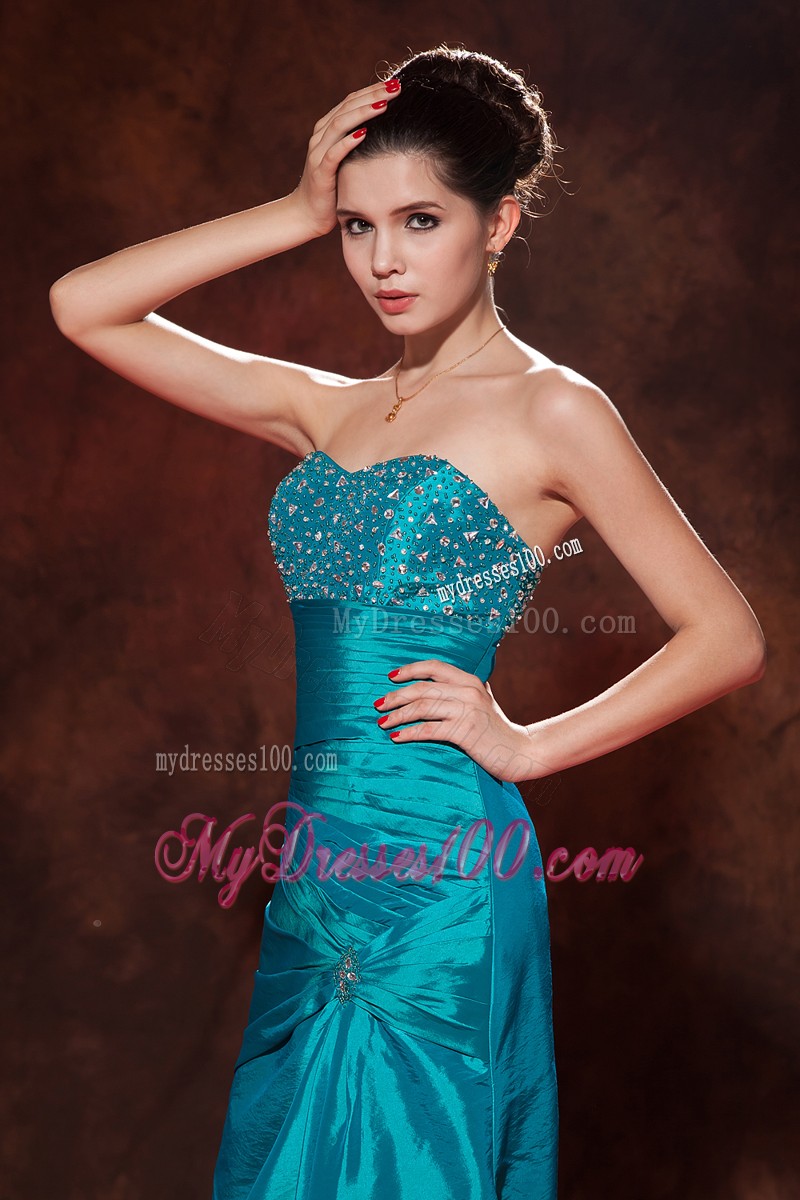 Pick-ups Beaded Teal Prom Party Dresses Floor Length Strapless