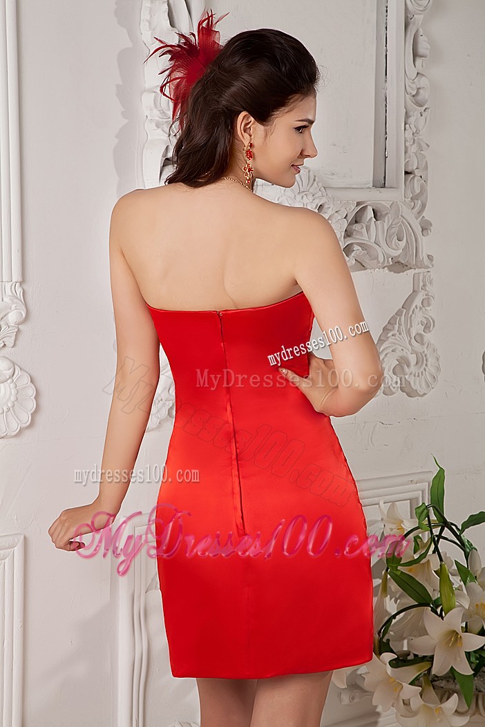 Ruched and Beaded Mini Prom Dress in Wine Red