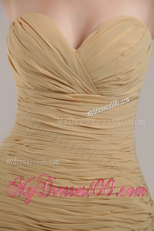 Zipper-up Back Sweetheart Prom Dresses in Champagne Decorated with Ruching