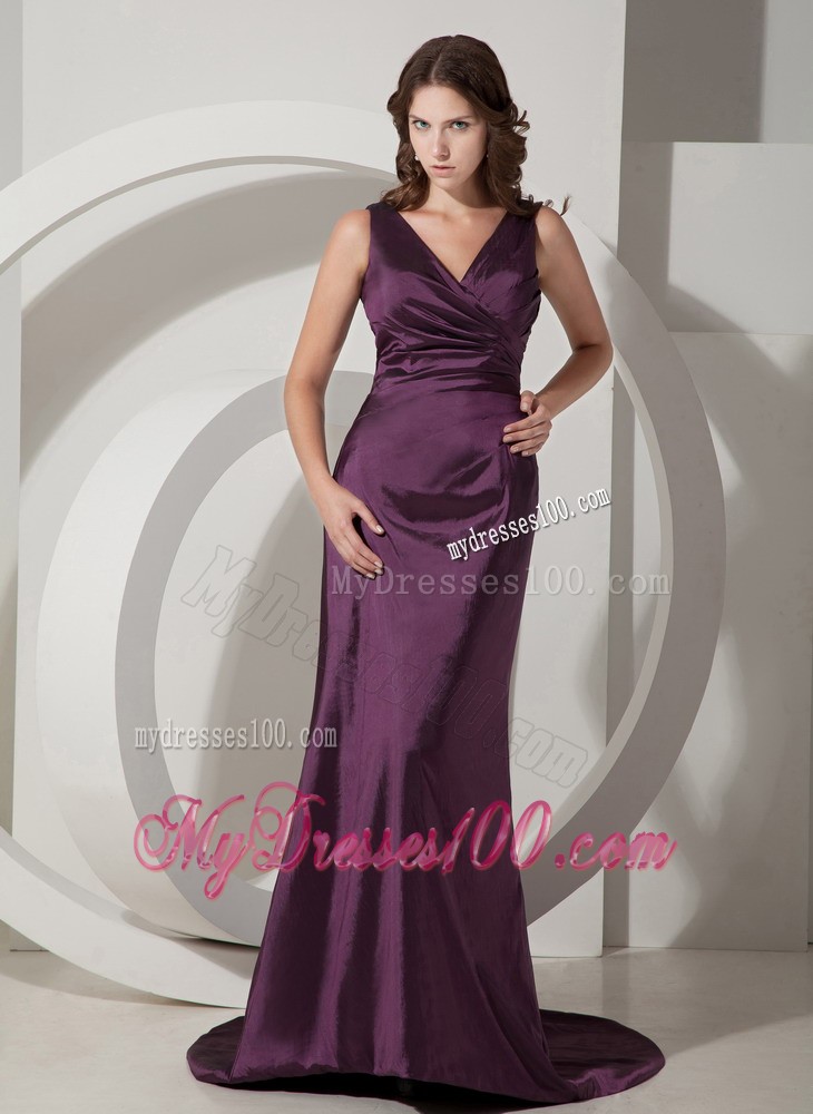 Customize V-neck Sheath Dress for Prom with Sweep Train For Woman