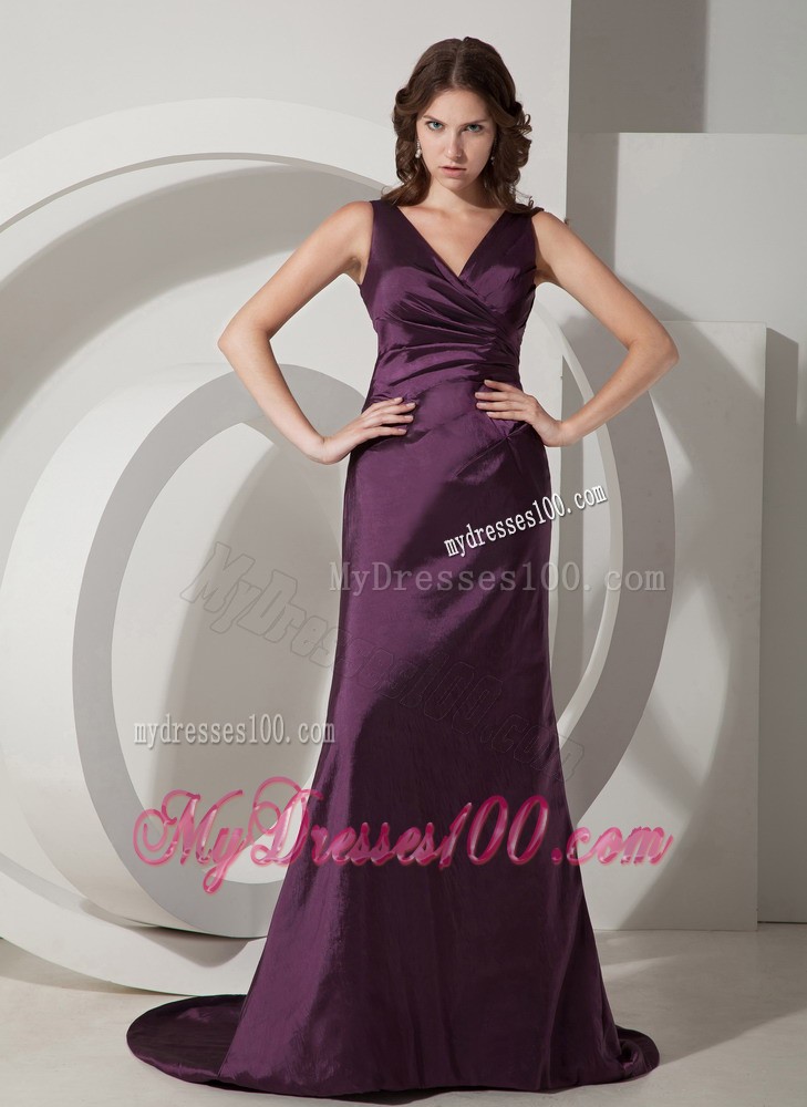 Customize V-neck Sheath Dress for Prom with Sweep Train For Woman