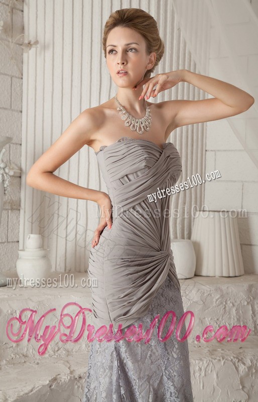 Charming Grey Mermaid Court Train Chiffon and Lace Prom Dress