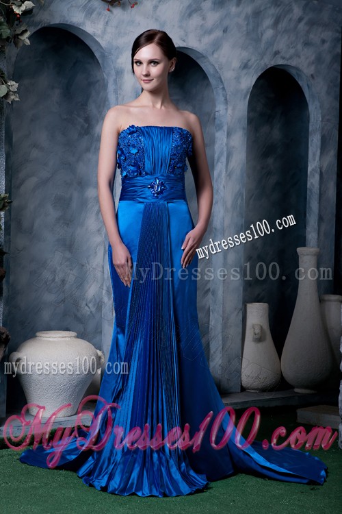 Unique Floral Decorate Strapless Royal Blue Prom Dress for Women