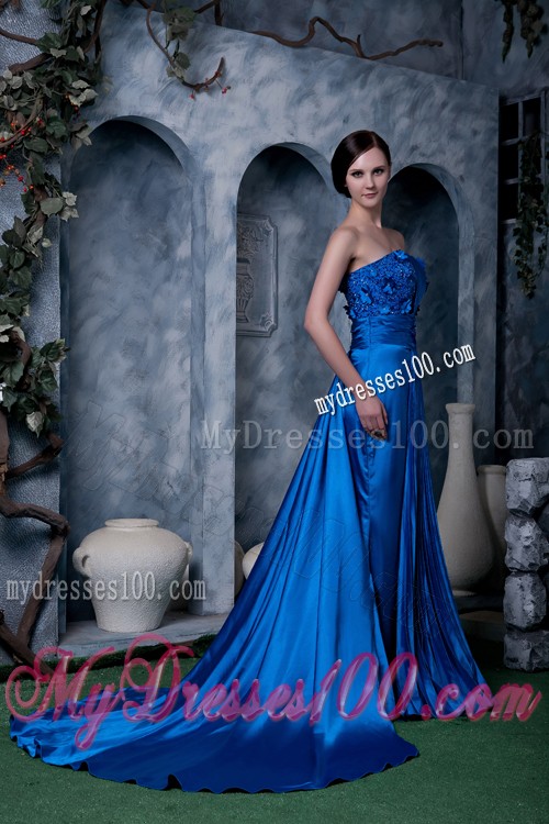 Unique Floral Decorate Strapless Royal Blue Prom Dress for Women