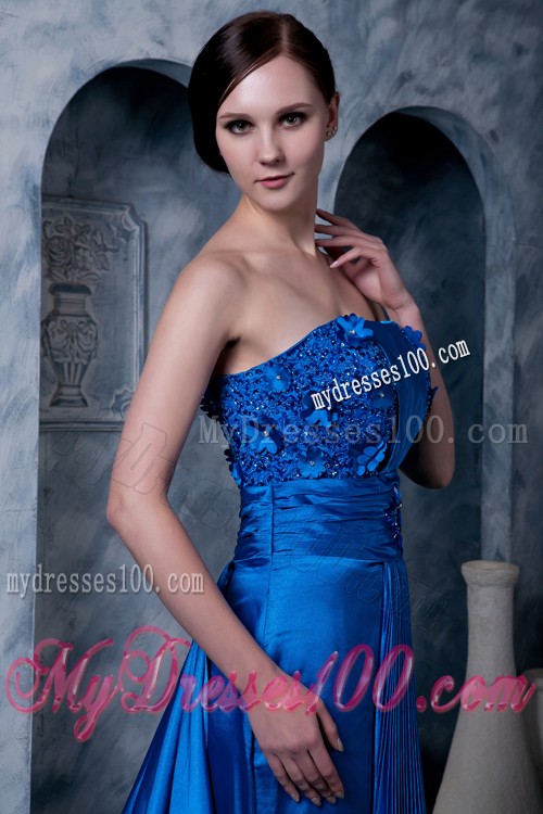 Unique Floral Decorate Strapless Royal Blue Prom Dress for Women