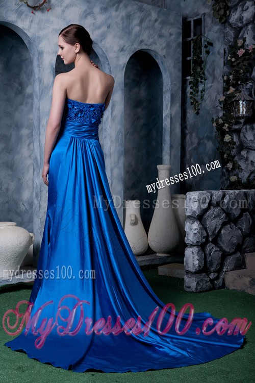 Unique Floral Decorate Strapless Royal Blue Prom Dress for Women