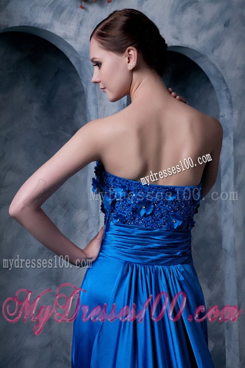Unique Floral Decorate Strapless Royal Blue Prom Dress for Women