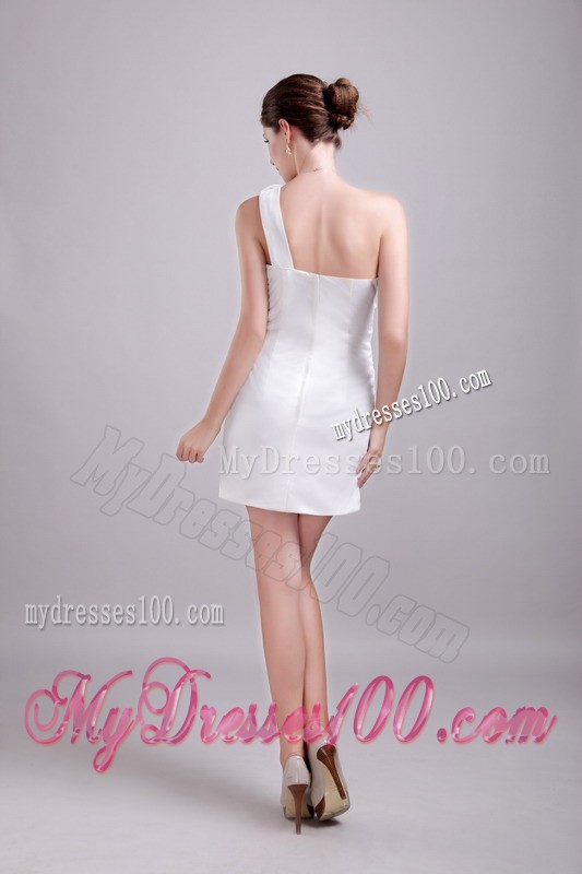 Excellent One Shoulder White Mini Prom Dress with Beading Ruche