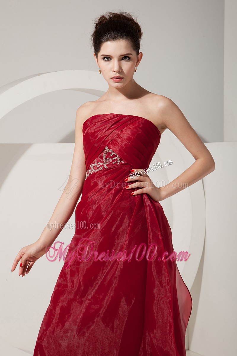Ruche Appliques Wine Red Strapless Prom Dress Floor Length with Short Jacket