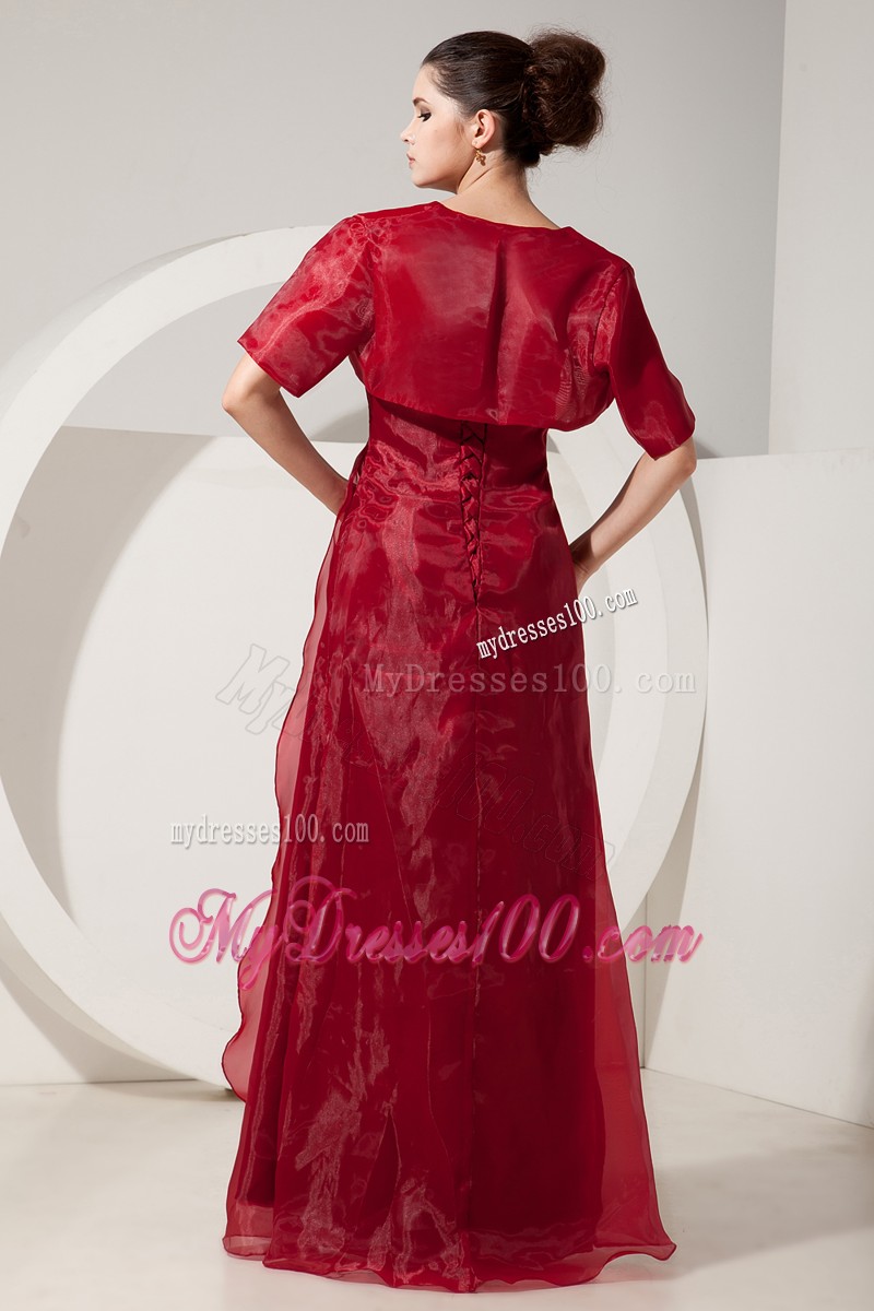 Ruche Appliques Wine Red Strapless Prom Dress Floor Length with Short Jacket