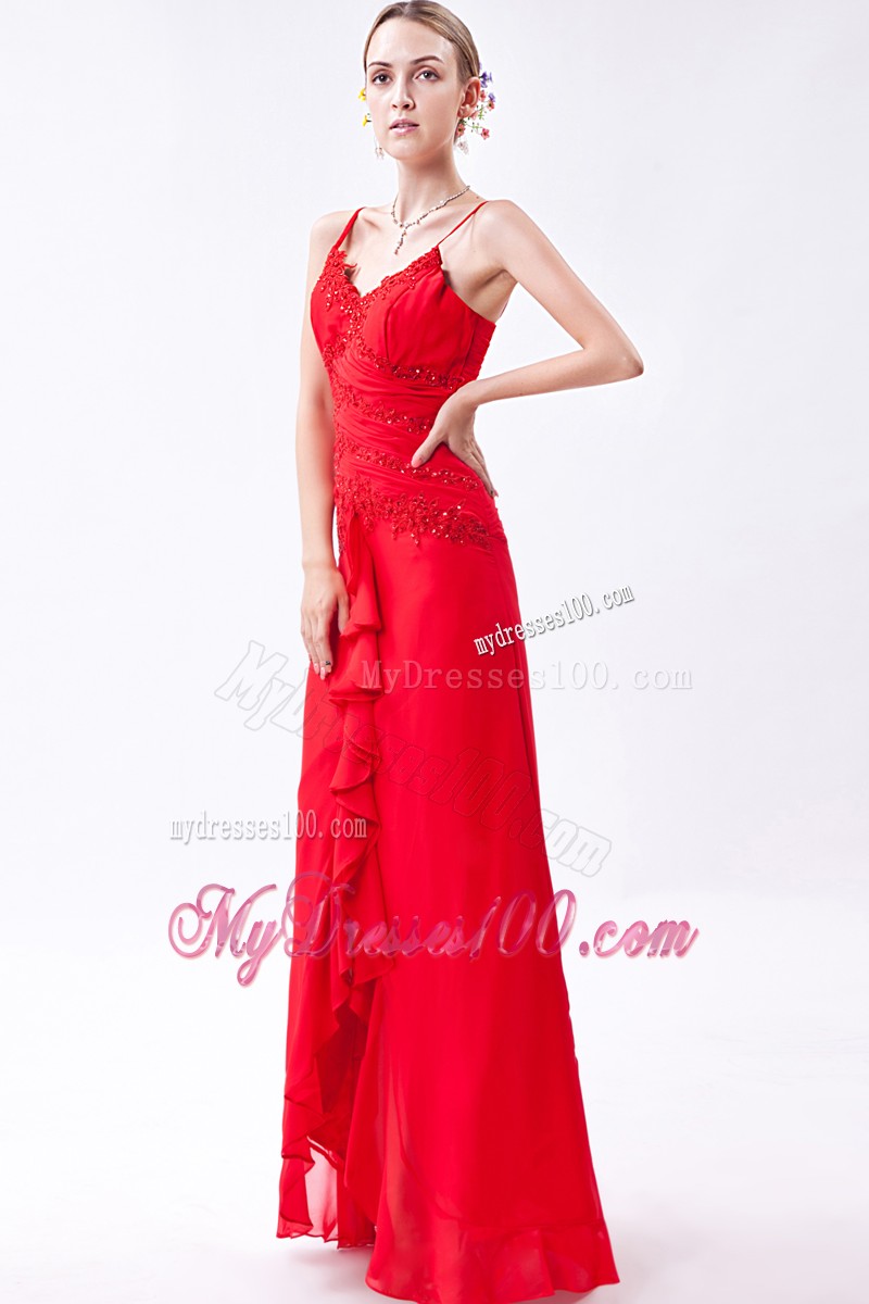Spaghetti Straps Prom Dress in Hot Pink with Ruffles and Beadings