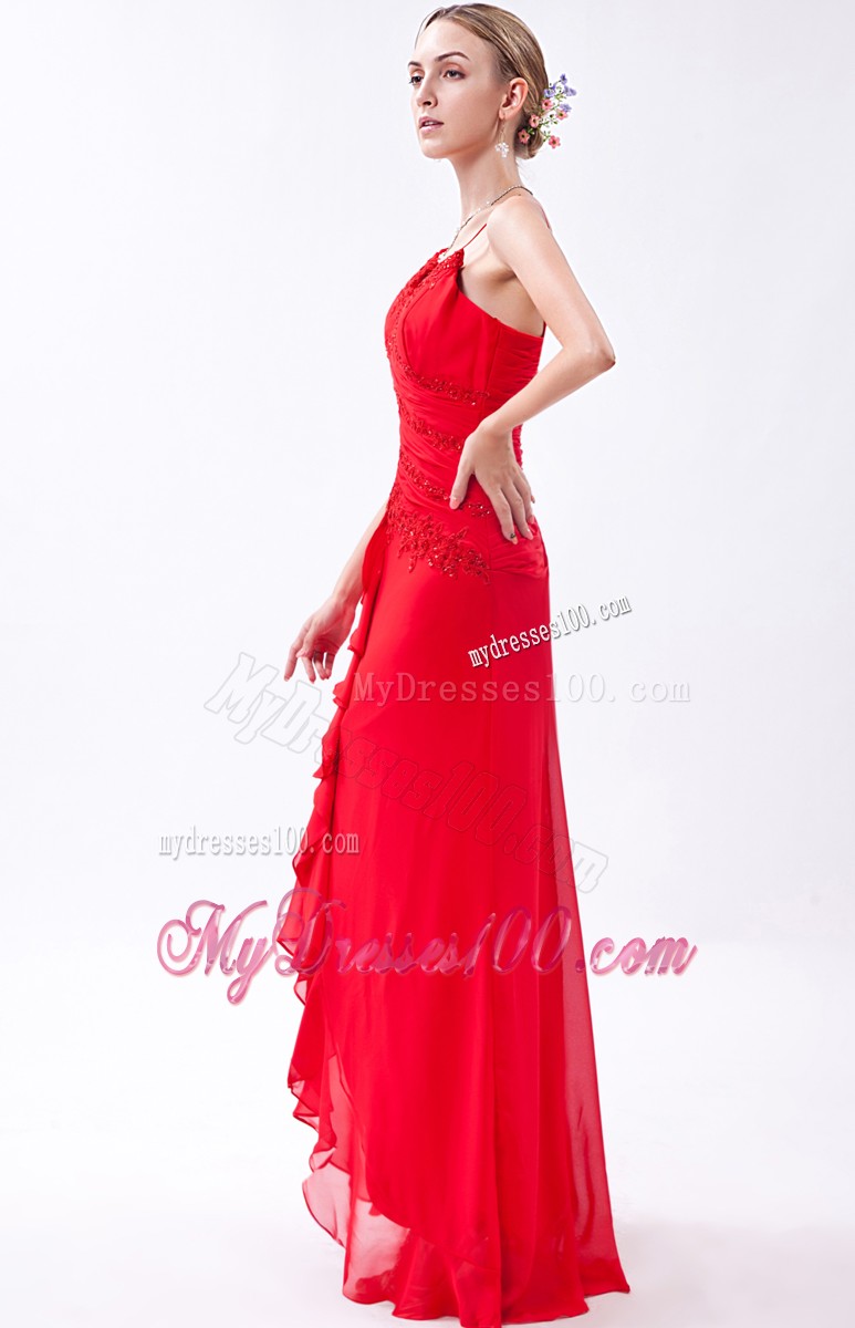 Spaghetti Straps Prom Dress in Hot Pink with Ruffles and Beadings