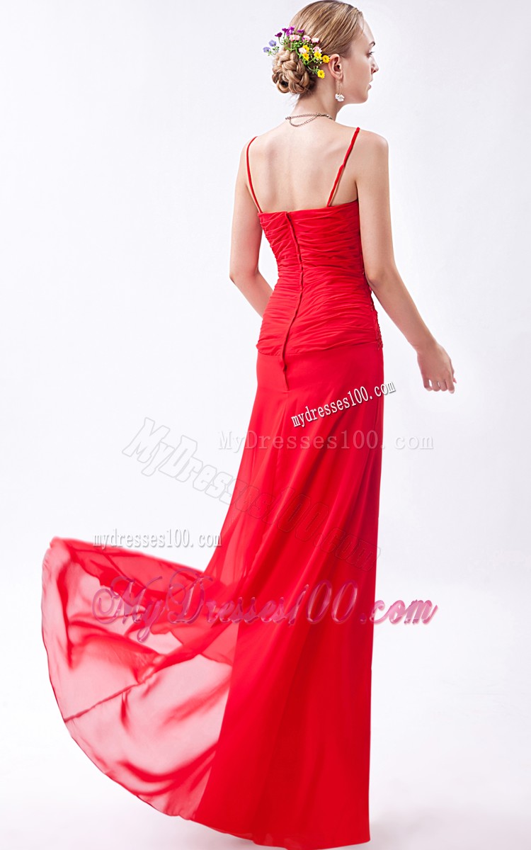 Spaghetti Straps Prom Dress in Hot Pink with Ruffles and Beadings
