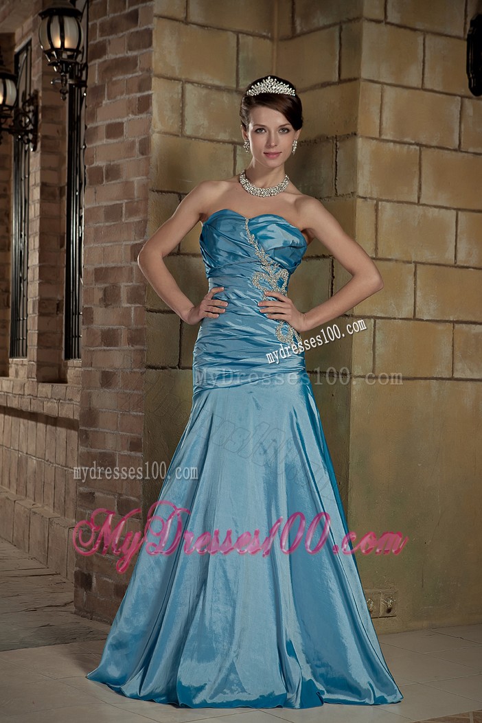 Ruched and Pleated A-line Dresses For Prom in Teal