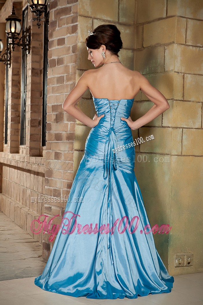 Ruched and Pleated A-line Dresses For Prom in Teal