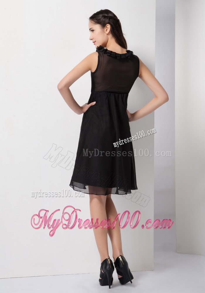Black A-line V-neck Little Black Dress with Knee-length and Straps